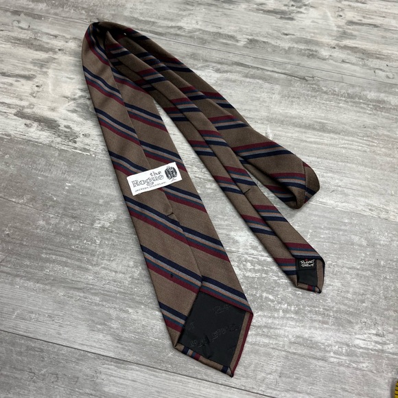 Robert Talbott Tan w/ Red, Navy & Gold Stripe Wool Tie - Picture 2 of 6